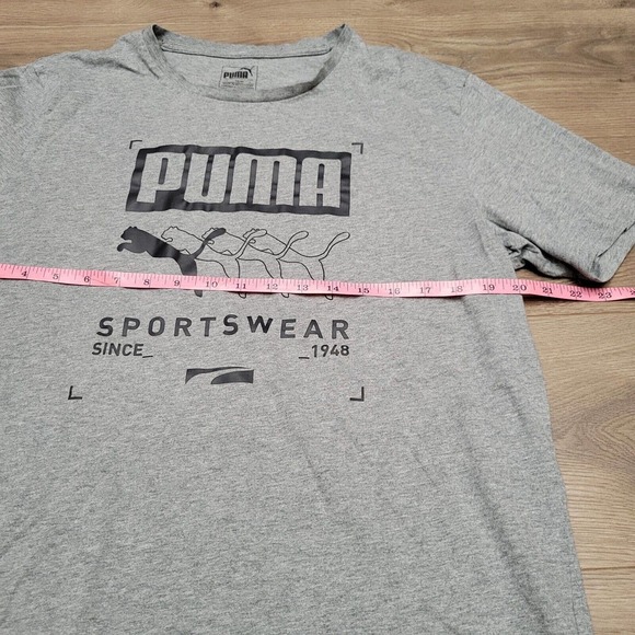 Puma Shirt Mens Large Gray Short Sleeve Spell Out Logo Distressed Graphic Tee - Picture 4 of 6